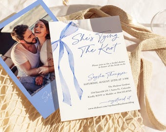 Blue Bow Bridal Shower Invitation Template (DIY Editable)