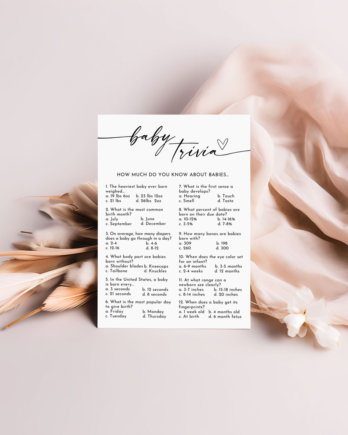 Printable Baby Shower Trivia Game Template, Shower Trivia Questions ...