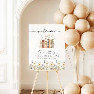 Chapter One 1st Birthday Welcome Sign Template, Editable Storybook First Birthday Sign, DIY Wildflower In The Books Birthday Welcome Sign CO