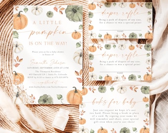 Fall Baby Shower Invitation Bundle Little Pumpkin Baby Shower Invite Set Autumn Gender Neutral Baby Shower Invites Printed & Shipped G6