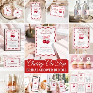 Cherry On Top Bridal Shower Invitation Bundle Cherry Sweet Wedding Shower Mon Cheri Bridal Shower Games Pink Coquette Bow Bridal Shower C2
