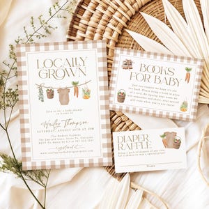 Locally Grown Baby Shower Invitation Bundle, Farmers Market Baby Shower Invites, Gender Neutral Baby Shower Invite Set Editable Template LG1
