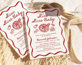 Scheibe Scheibe Babypartyeinladungsvorlage, bearbeitbare italienische Pizza-Babypartyeinladung, DIY-Sonderlieferung Babypartyeinladung, SB