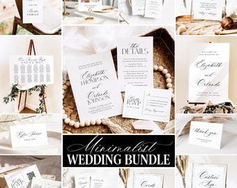 May include: A wedding stationery bundle featuring white paper cards with black serif and script typography. The set includes invitations, RSVP cards, seating charts, table numbers, thank you notes, and signage for cards, gifts, and memorial displays.