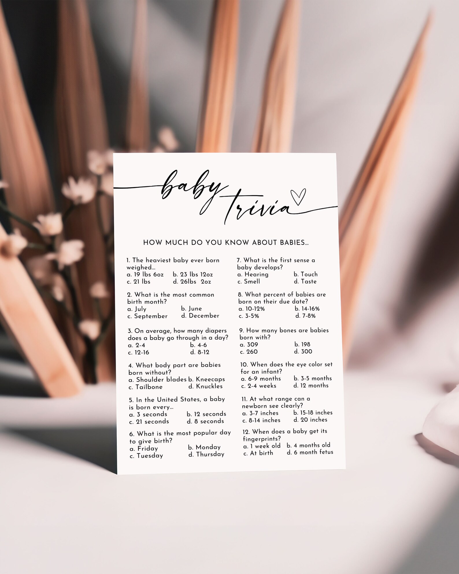 Printable Baby Shower Trivia Game Template, Shower Trivia Questions ...