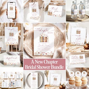 New Chapter Begins Bridal Shower Bundle Templates Editable Her Next Chapter Wedding Shower Package Wildflower Library Book Shower Games NC2