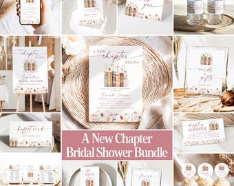 New Chapter Begins Bridal Shower Bundle Templates Editable Her Next Chapter Wedding Shower Package Wildflower Library Book Shower Games NC2