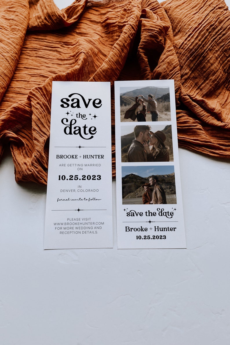 Modern Minimalist Retro Save the Date Template Printable Save The Date With Photo DIY Photo Booth Strip Card Editable Template Invitation R1 image 3