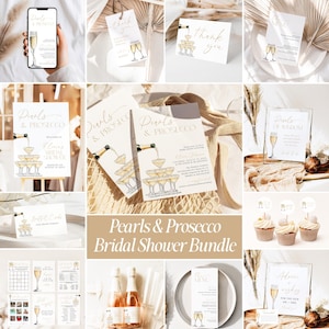 Pearls and Prosecco Bridal Shower Invitation Bundle Pearls & Prosecco Bridal Shower Games Gold Pearls Champagne Tower Editable Templates P7