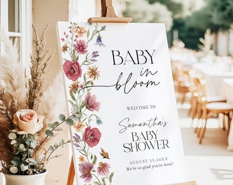 Baby In Bloom Baby Shower Welcome Sign, Pink Wildflower Baby Shower Welcome Sign, Girl Baby Shower Welcome Sign, Printed + Shipped P6