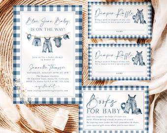 Blue Jean Baby Shower Invitation Set Denim Baby Shower Invite A Blue Jean Baby is On The Way Boy Baby Shower Invites Printed & Shipped BJ