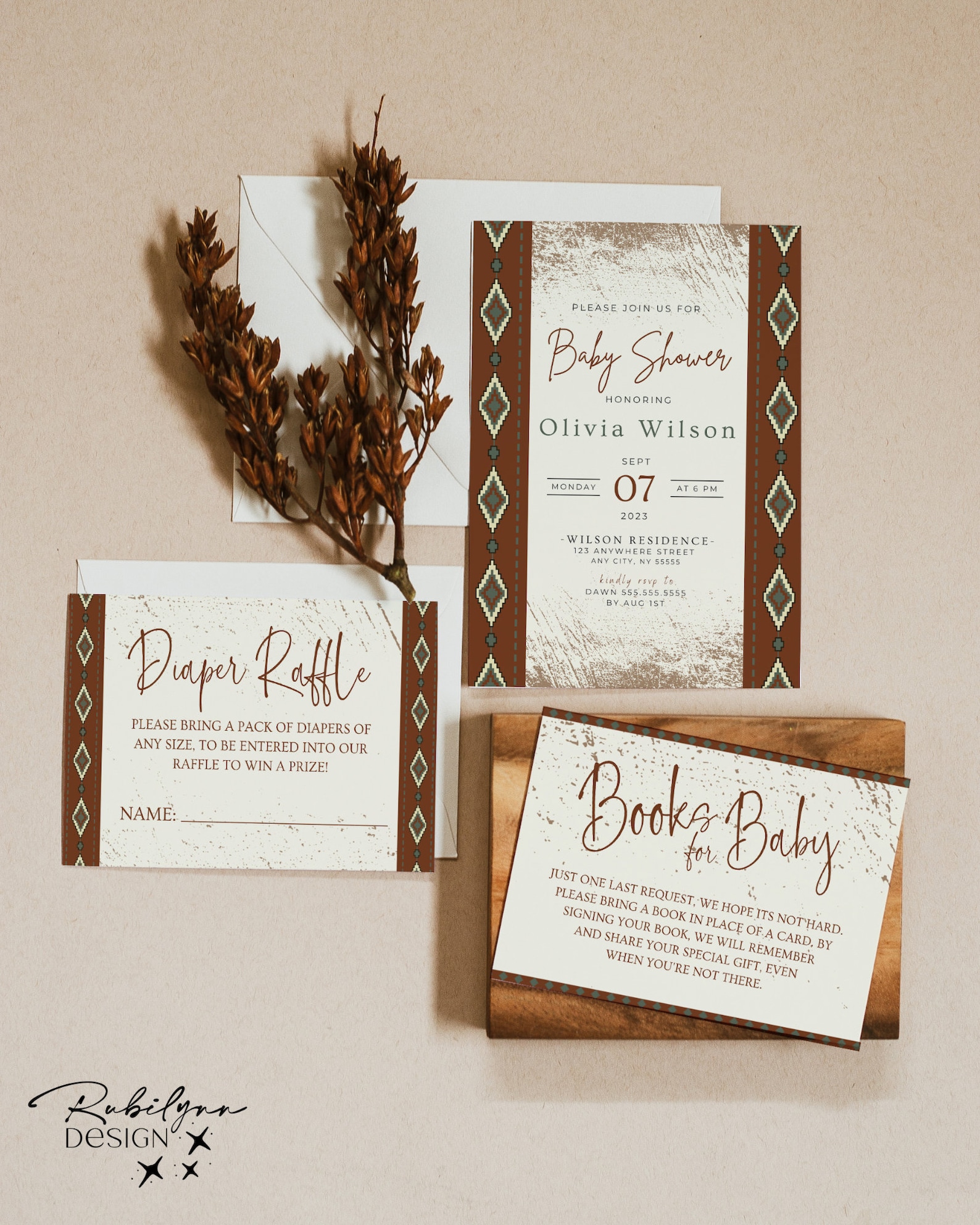 Aztec Western Baby Shower Invitation, Terracotta Aztec Invitations ...