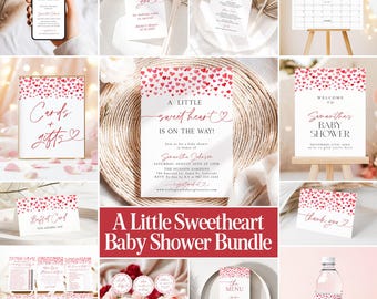 Little Sweetheart Baby Shower Invitation Valentine Baby Shower Bundle Pink Hearts Baby Shower Invite Game Sign Editable Template SH