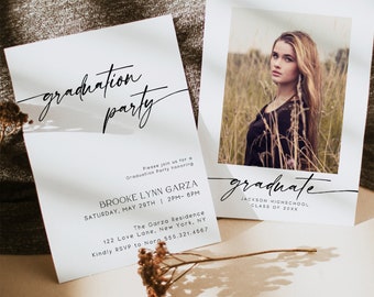 Graduation Party Invitation Template, Modern Graduation Announcement, Minimalist Graduation Party Invite, Photo Graduation Invitation, M6