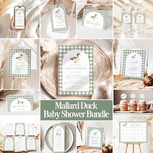 Mallard Baby Shower Invitation Bundle Green Plaid Duck Baby Shower Invite Duck Hunting Shower Games Editable Template Instant Download MD