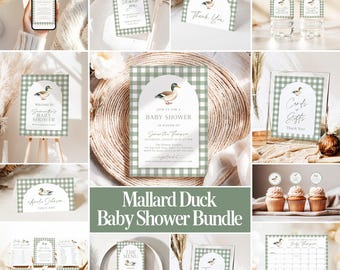 Mallard Baby Shower Invitation Bundle Green Plaid Duck Baby Shower Invite Duck Hunting Shower Games Editable Template Instant Download MD