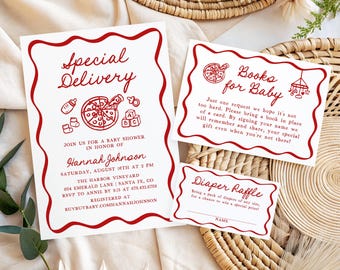 Special Delivery Baby Shower Invitation Template Editable Italian Pizza Baby Shower Invite Set DIY Slice Slice Baby Invitation Bundle SD
