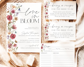 Love In Bloom Bridal Shower Invitation Wild flower Bridal Shower Invite Set Floral Spring Bridal Shower Bundle Editable Template P5