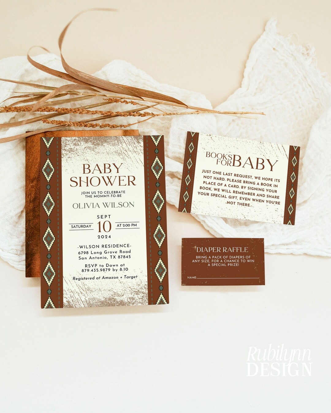 Western Aztec Baby Shower Invitation Template Rustic Fall Terracotta ...