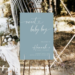 Boy Baby Shower Welcome Sign, Boho Baby Shower Welcome Sign, Blue Baby Shower, Hello Baby, Minimalist Baby Shower Welcome Poster, BM1