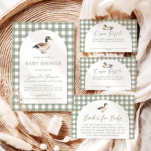 Mallard Duck Baby Shower Invitation Bundle Classic Plaid Boy Baby Shower Evite Green Gingham Duck Hunting Baby Shower Invite Template MD