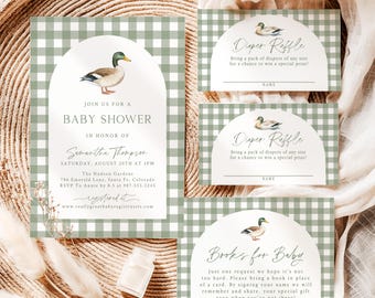 Mallard Duck Baby Shower Invitation Bundle Classic Plaid Boy Baby Shower Evite Green Gingham Duck Hunting Baby Shower Invite Template MD