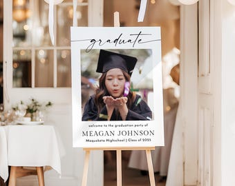 Graduation Party Welcome Sign Minimalist Grad Party Picture Entrance Poster Modern Boho Photo Graduation Welcome Poster Printed + Shipped ML