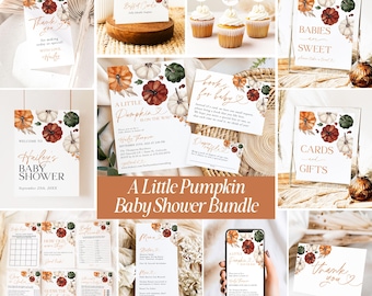 Fall Baby Shower Invitation Bundle, DIY Editable A Little Pumpkin Is On The Way Party Invite, Printable Boho Gender Neutral Invites, P10