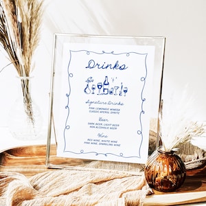 The Bar Wedding Sign Template, Quirky Hand Drawn Drink Menu Signs, French Whimsical Doodle Reception Signage, Handwritten French Inspired PR