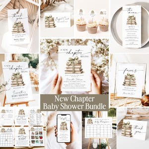 Storybook Baby Shower Bundle, New Chapter Begins Baby Shower, Book themed Baby Shower, Green Bow Baby Shower Decor New Tale Shower Games GB