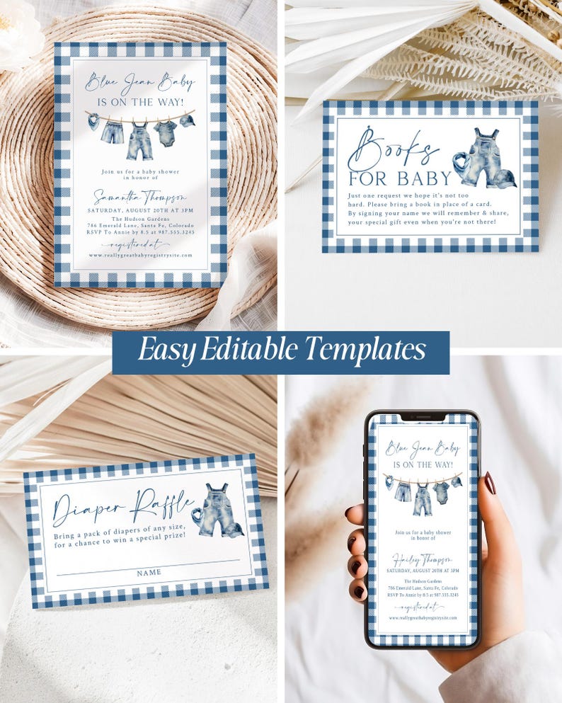 Blue Jean Baby Shower Invitation, Denim Western Baby Shower Template, Western Rustic Baby Shower Invite, Country Boy Baby Shower Invites, BJ imagen 2