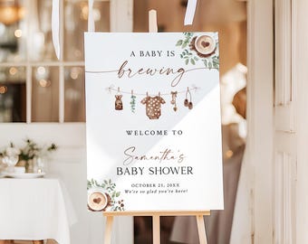 Coffee Baby Shower Welcome Sign A Baby is Brewing Baby Shower Entrance Poster Gender Neutral Coffee Bean Welcome Sign Printed + Shipped J4