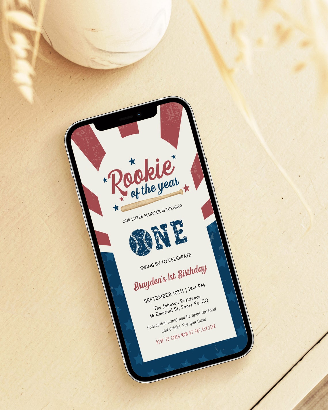 Baseball First Birthday Text Invite, Digital Rookie of the Year ...