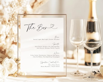 Wedding Bar Menu Sign Printable Calligraphy Bar Menu Template Modern Reception Bar Sign 5x7 8x10 Instant Download
