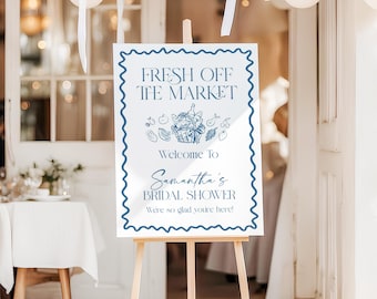 Printed + Shipped She's Off The Market Bridal Shower Welcome Sign Farmer's Market Bridal Shower Wavy Border Bridal Brunch Welcome Sign FO