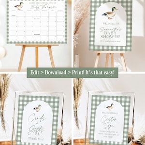 Mallard Baby Shower Invitation Bundle Green Plaid Duck Baby Shower Invite Duck Hunting Shower Games Editable Template Instant Download MD image 4