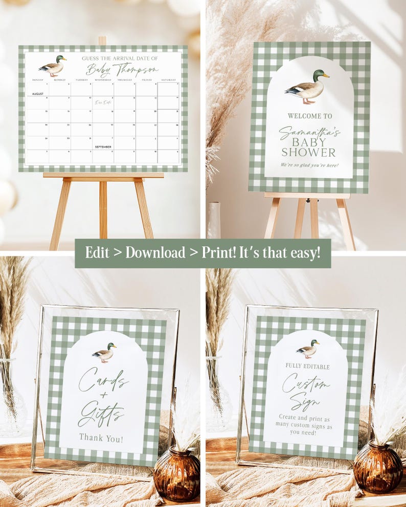 Mallard Baby Shower Invitation Bundle Green Plaid Duck Baby Shower Invite Duck Hunting Shower Games Editable Template Instant Download MD image 4