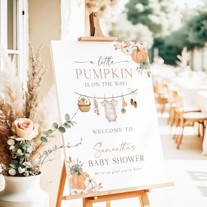 Fall Baby Shower Welcome Sign, Little Pumpkin Is On The Way Baby Shower, Baby Shower Welcome Sign, Autumn Harvest Baby Party Signage G8