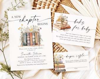 A New Chapter Baby Shower Invitation Template, Editable Her Next Chapter Begins Baby Shower Invite Set, DIY Story Book Invitation NC1