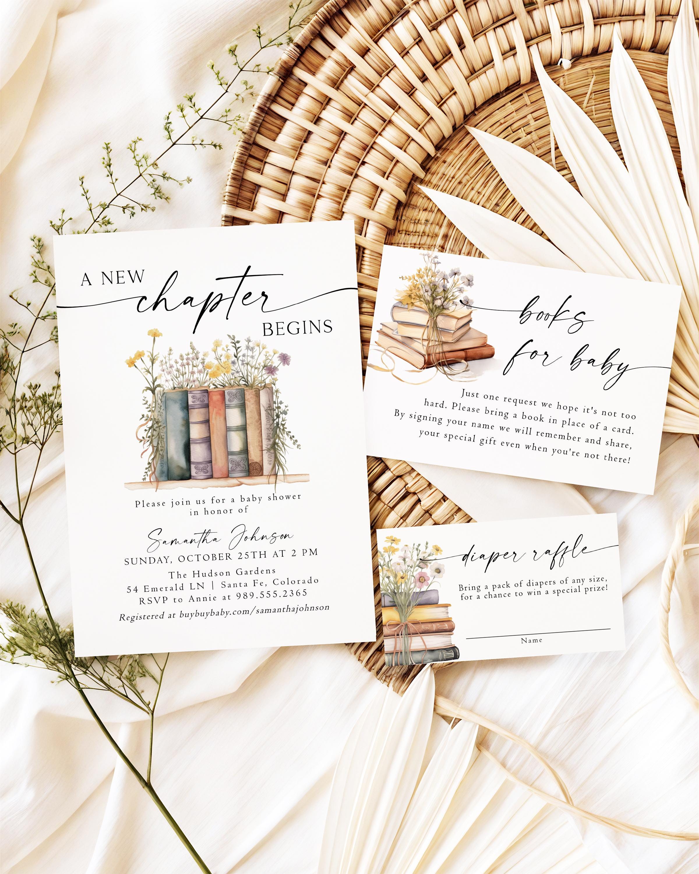 A New Chapter Baby Shower Invitation Template, Editable Her Next Chapter Begins Baby Shower Invite Set, DIY Story Book Invitation NC1