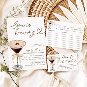 Love is Brewing Bridal Shower Invitation Template, Espresso Martini Bridal Shower Invite, Neutral Bow Wedding Shower, Editable Bundle, E1
