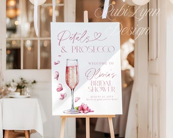 Petals And Prosecco Welcome Sign Pink Floral Champagne Bridal Shower Welcome Sign Flower Petal Bridal Shower Welcome Poster P8
