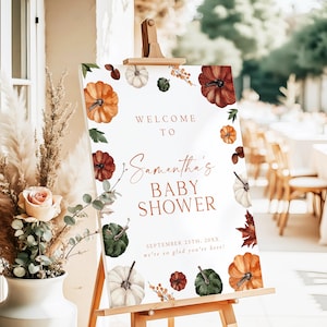 Printed + Shipped Pumpkin Baby Shower Welcome Sign, Little Pumpkin On The Way Baby Shower, Fall Baby Shower, Autumn Harvest Party Signage G7