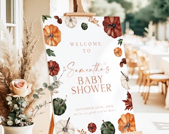 Printed + Shipped Pumpkin Baby Shower Welcome Sign, Little Pumpkin On The Way Baby Shower, Fall Baby Shower, Autumn Harvest Party Signage G7