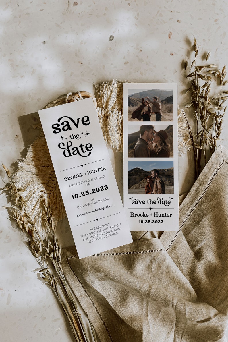 Modern Minimalist Retro Save the Date Template Printable Save The Date With Photo DIY Photo Booth Strip Card Editable Template Invitation R1 image 1