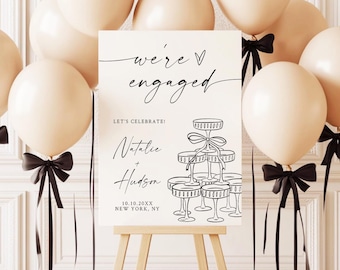 Printed + Shipped Champagne Tower Engagement Party Welcome Sign Were Engaged Announcement Poster Custom Modern Minimalist Entrance Sign ML