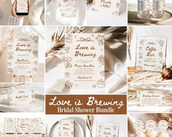 Love is Brewing Bridal Shower Bundle Coffee Bridal Shower Coffee themed Bridal Shower Decor Espresso Martini Latte Editable Template C1