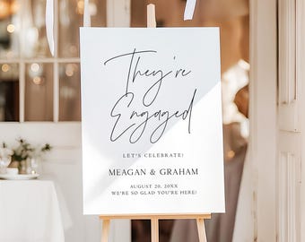 Engagement Party Welcome Sign They're Engaged Poster Modern Minimalist Wedding Signage Let's Celebrate She Said Yes Printed + Shipped AM