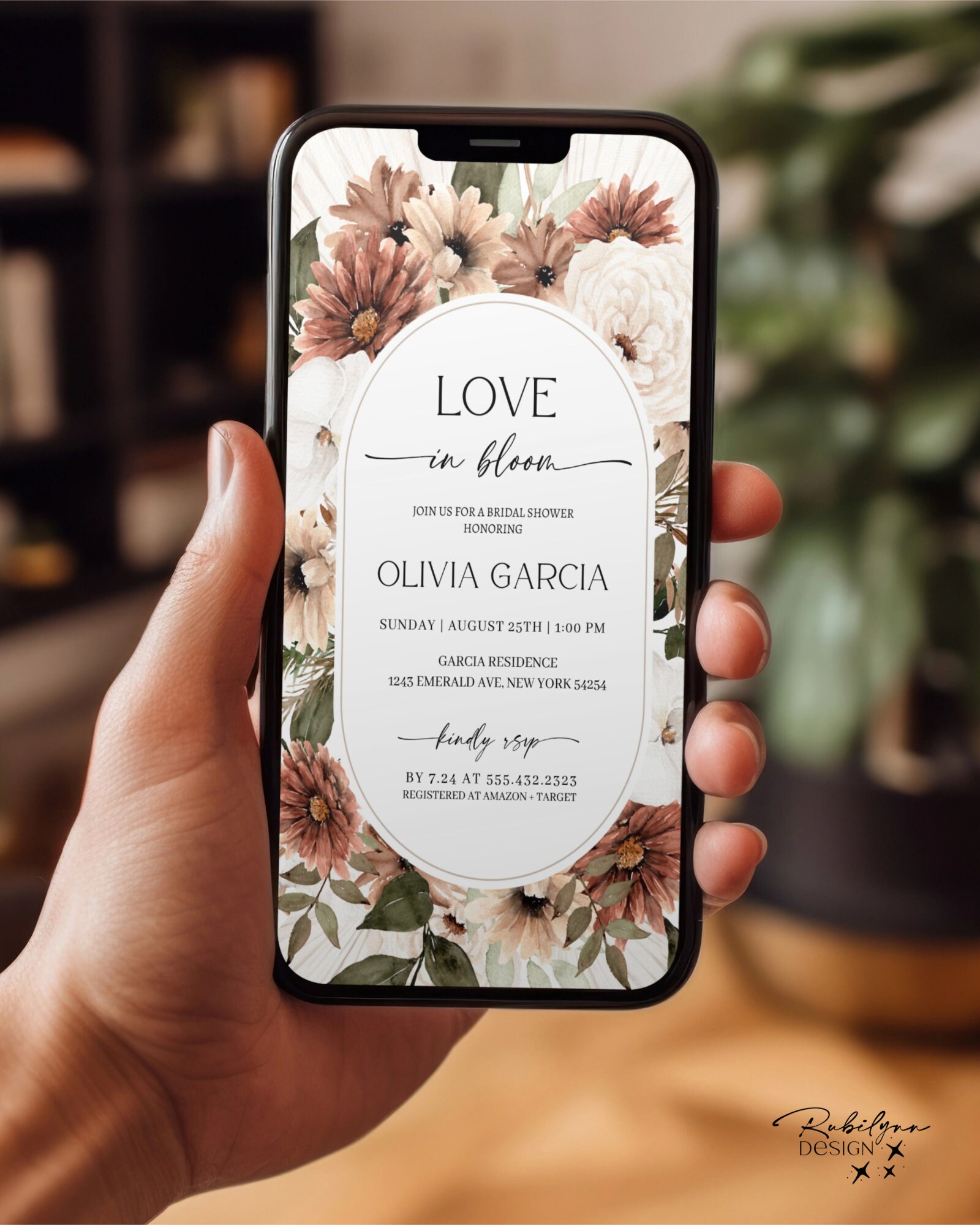 Wildflower Bridal Shower Evite Template, Boho Electronic Bridal Shower ...