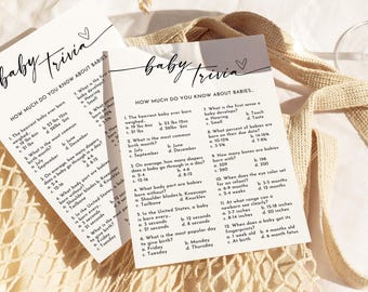 Babyshower-spel, modernt babyshower-quizspel, minimalistiskt babyshower-spel, könsneutralt, redigerbart spelmall